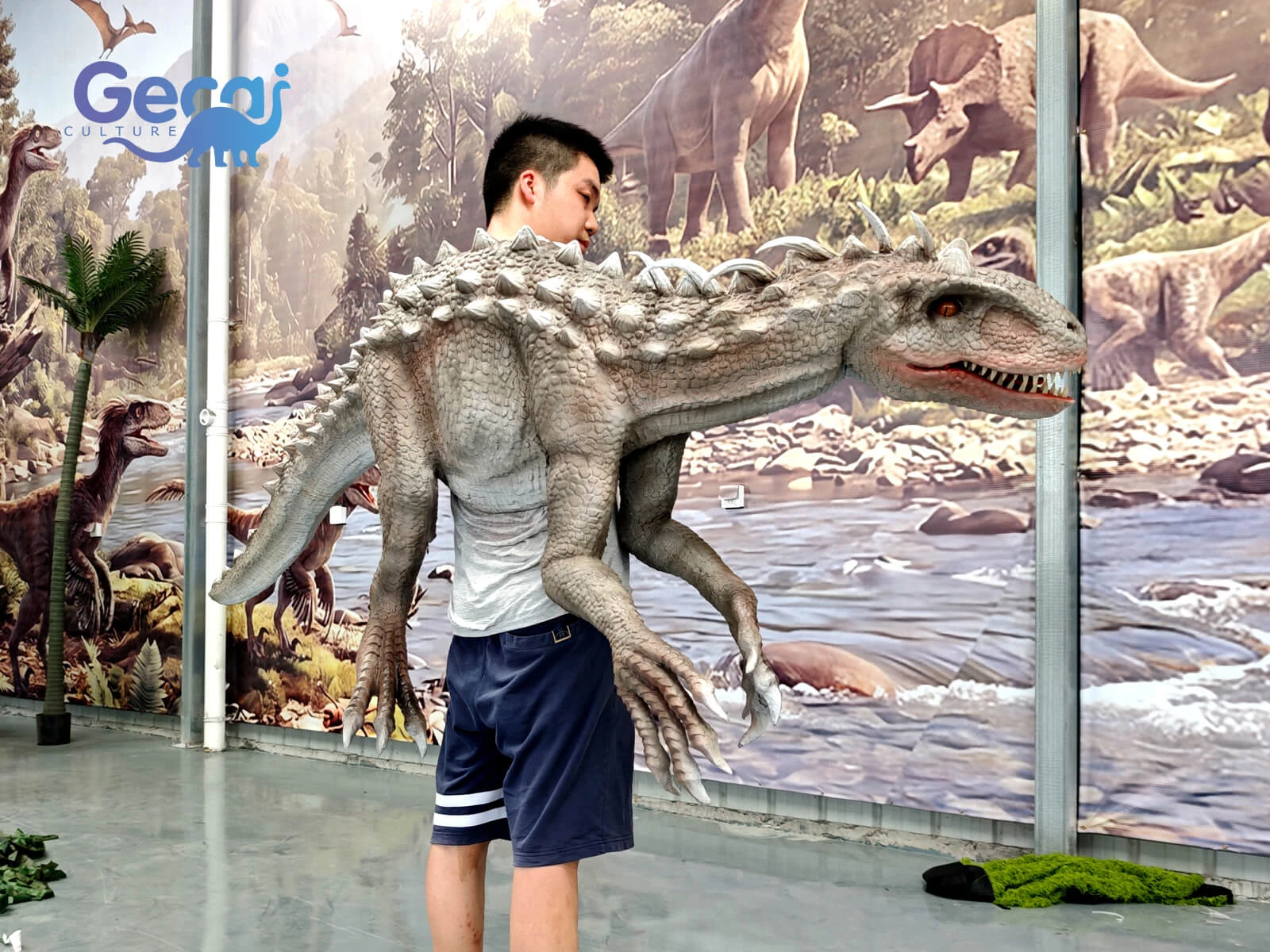 Indominus Rex Shoulder Dinosaur Puppet is a realistic and interactive dinosaur prop designed for theme parks, events, exhibitions, cosplay performances, and promotional activities. Inspired by the iconic hybrid dinosaur, this shoulder puppet features a fierce appearance, detailed scales, sharp teeth, expressive eyes, a...