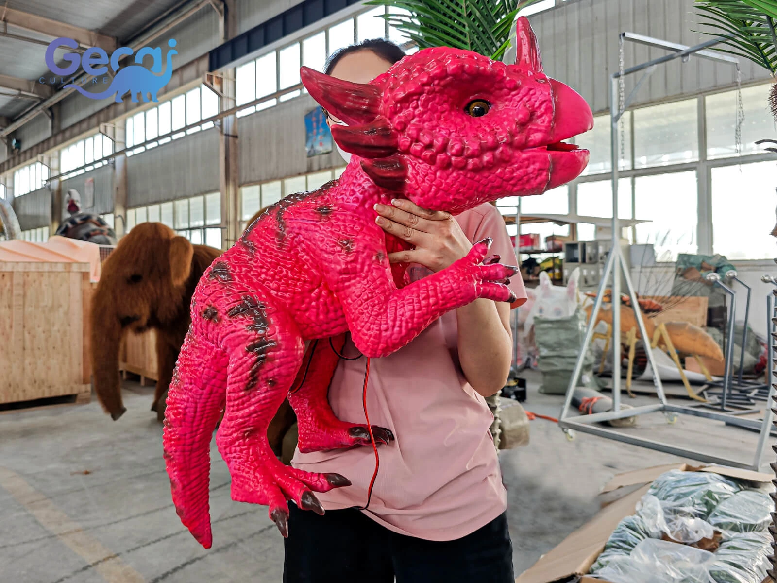 Interactive Stygimoloch Dinosaur Puppet for Theme Parks is a fun and engaging dinosaur performance prop designed for theme parks, family attractions, educational programs, and live entertainment events. Featuring the Stygimoloch's distinctive dome-shaped skull, small horns, detailed skin textures, and expressive appear...