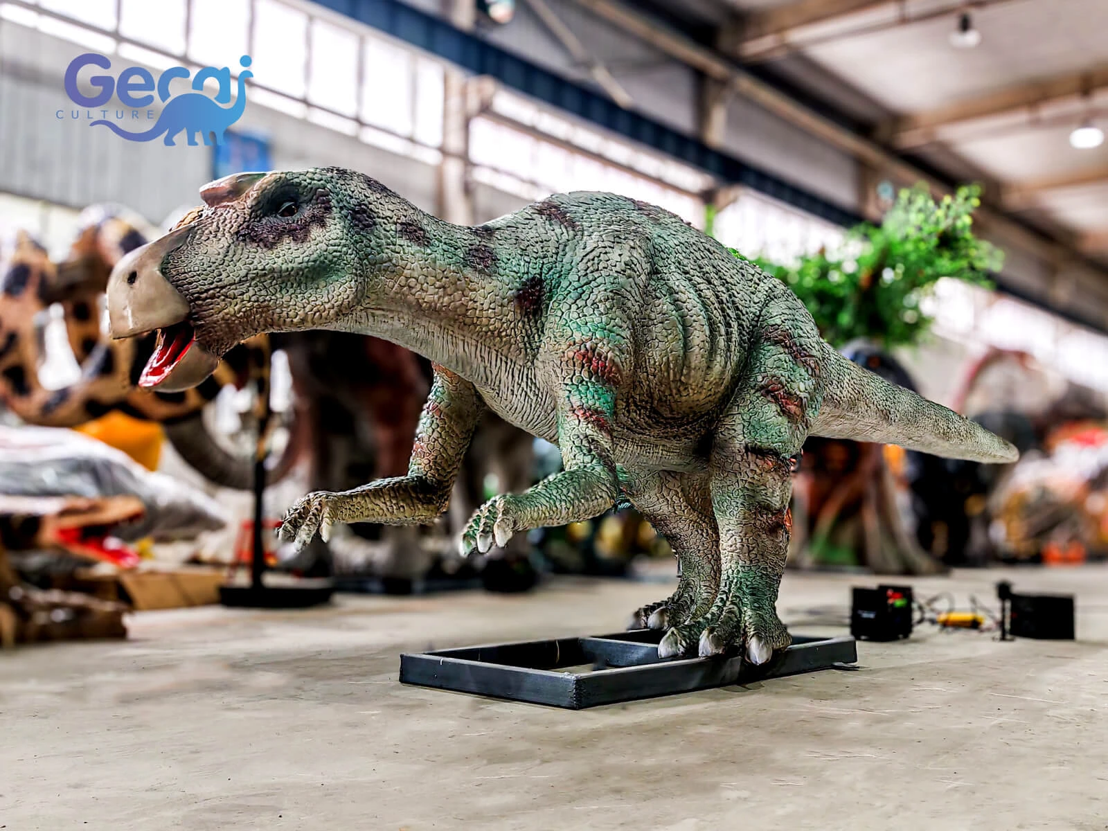 Realistic animatronic Maiasaura dinosaur for sale with lifelike movements and details. Custom sizes, colors and nesting scenes for parks and museums.