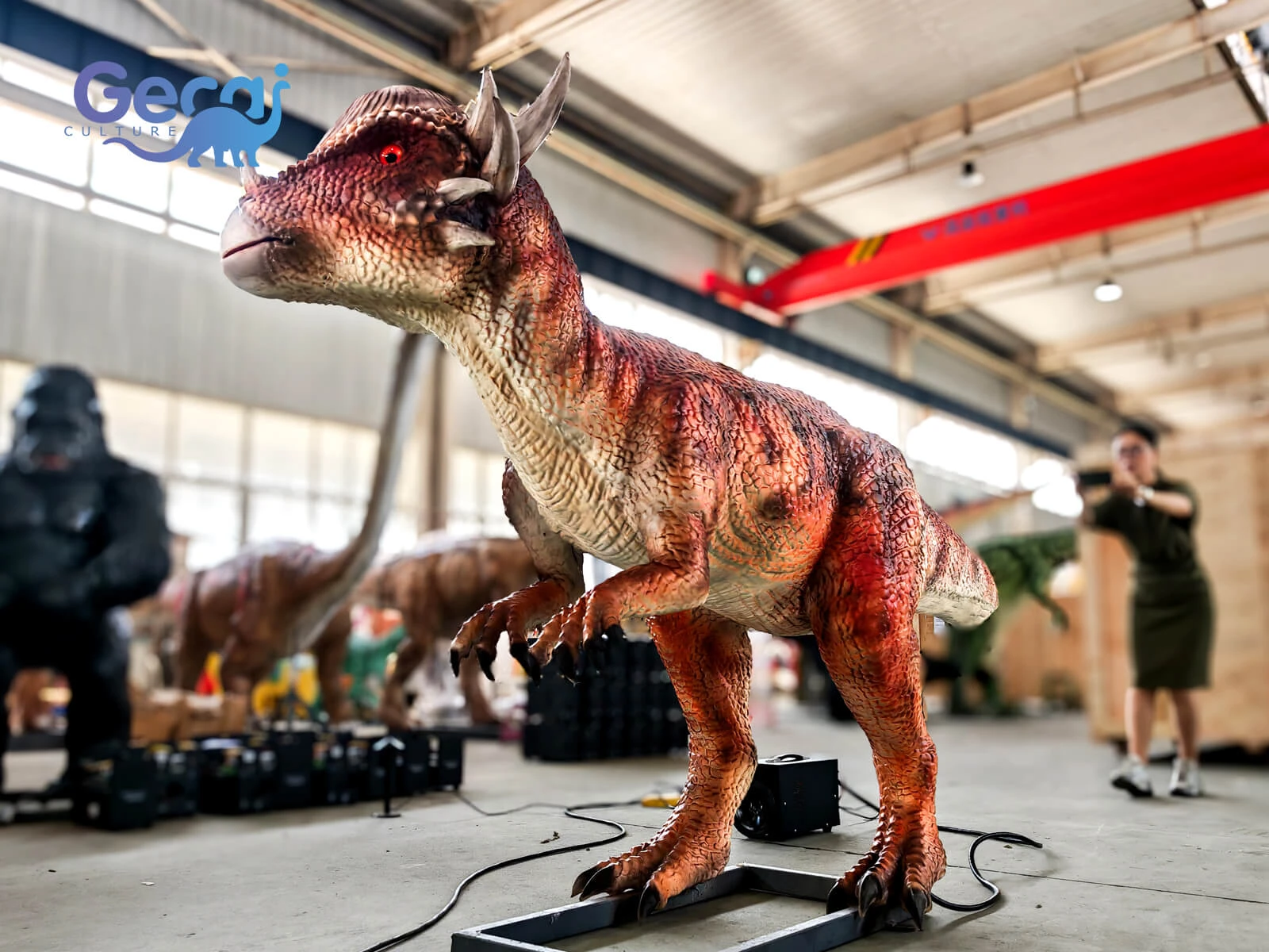 Realistic animatronic Stygimoloch dinosaur model with lifelike details and movements. Custom size, color and effects for parks, museums and exhibitions.