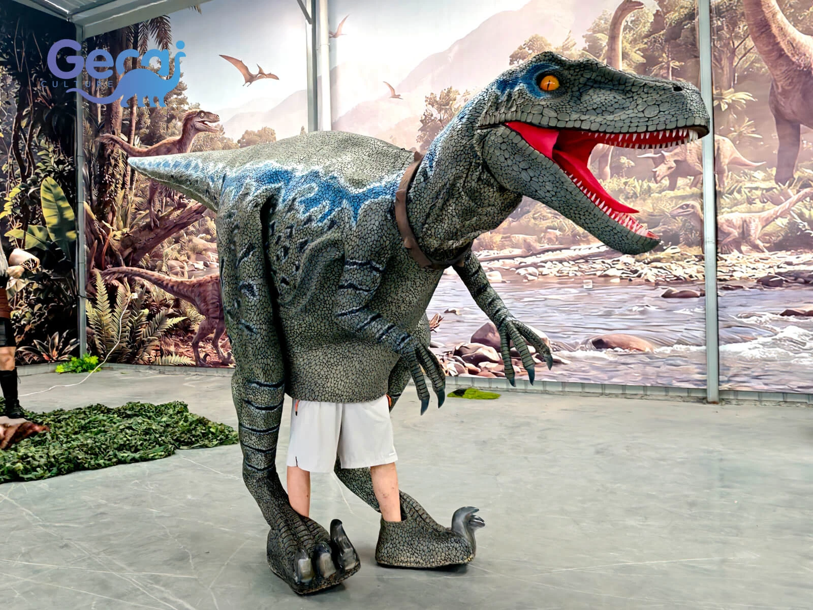Realistic Visible Legs Raptor Dino Costume