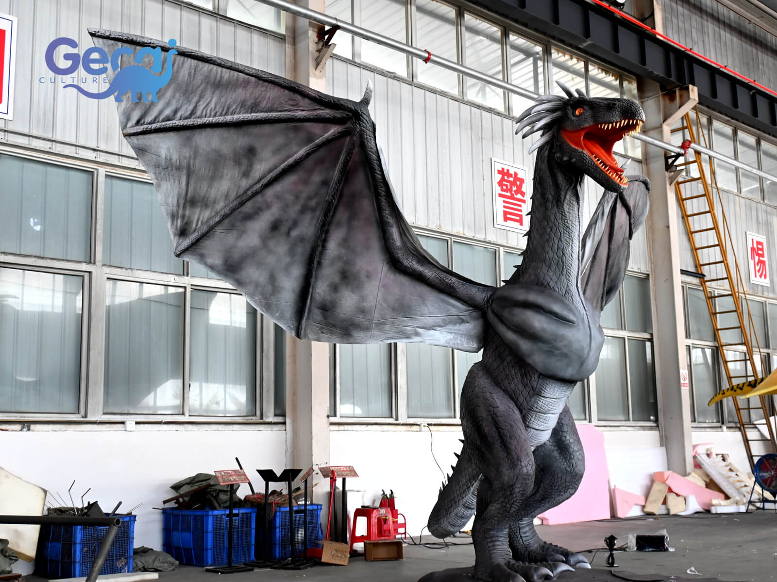 Black Life Size Flying Dragon Statue for Sale