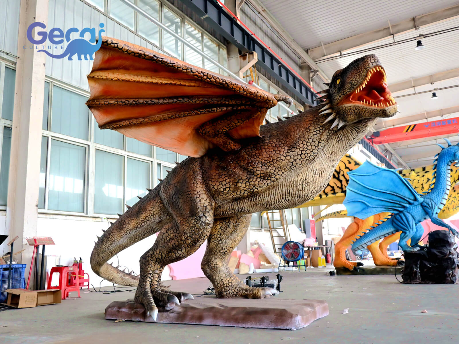 Park Standard Brown Animatronic Dragon Life Size Statue