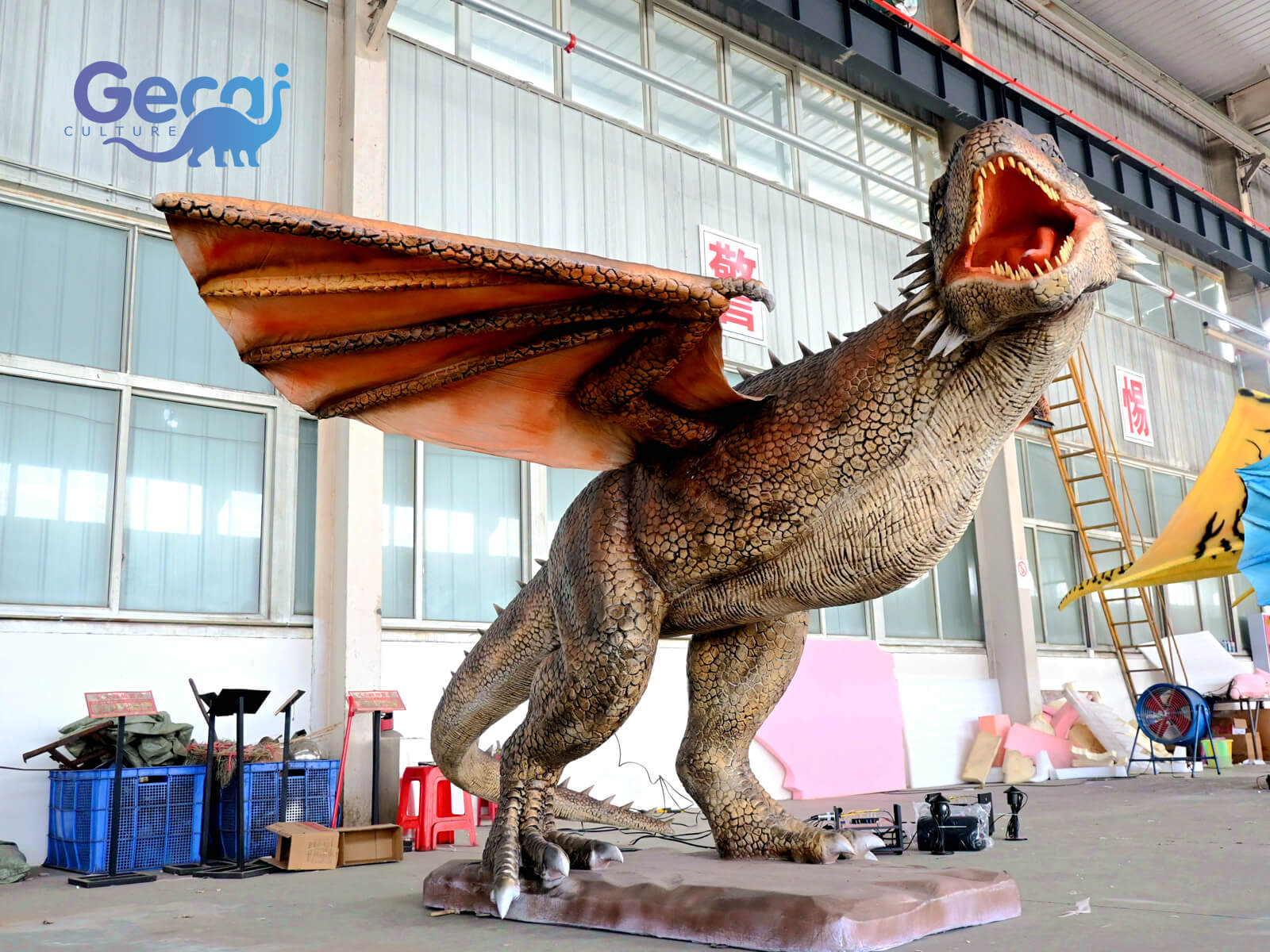 Park Standard Brown Animatronic Dragon Life Size Statue