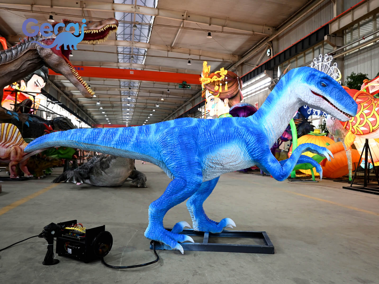 Blue Velociraptor Animatronic for Park