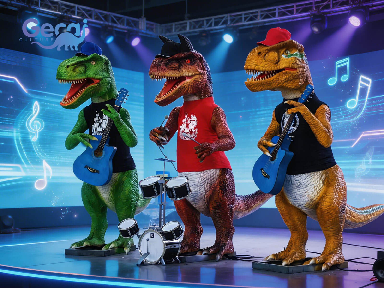 Custom Cartoon Dinosaur Band Animatronic Statue for Park