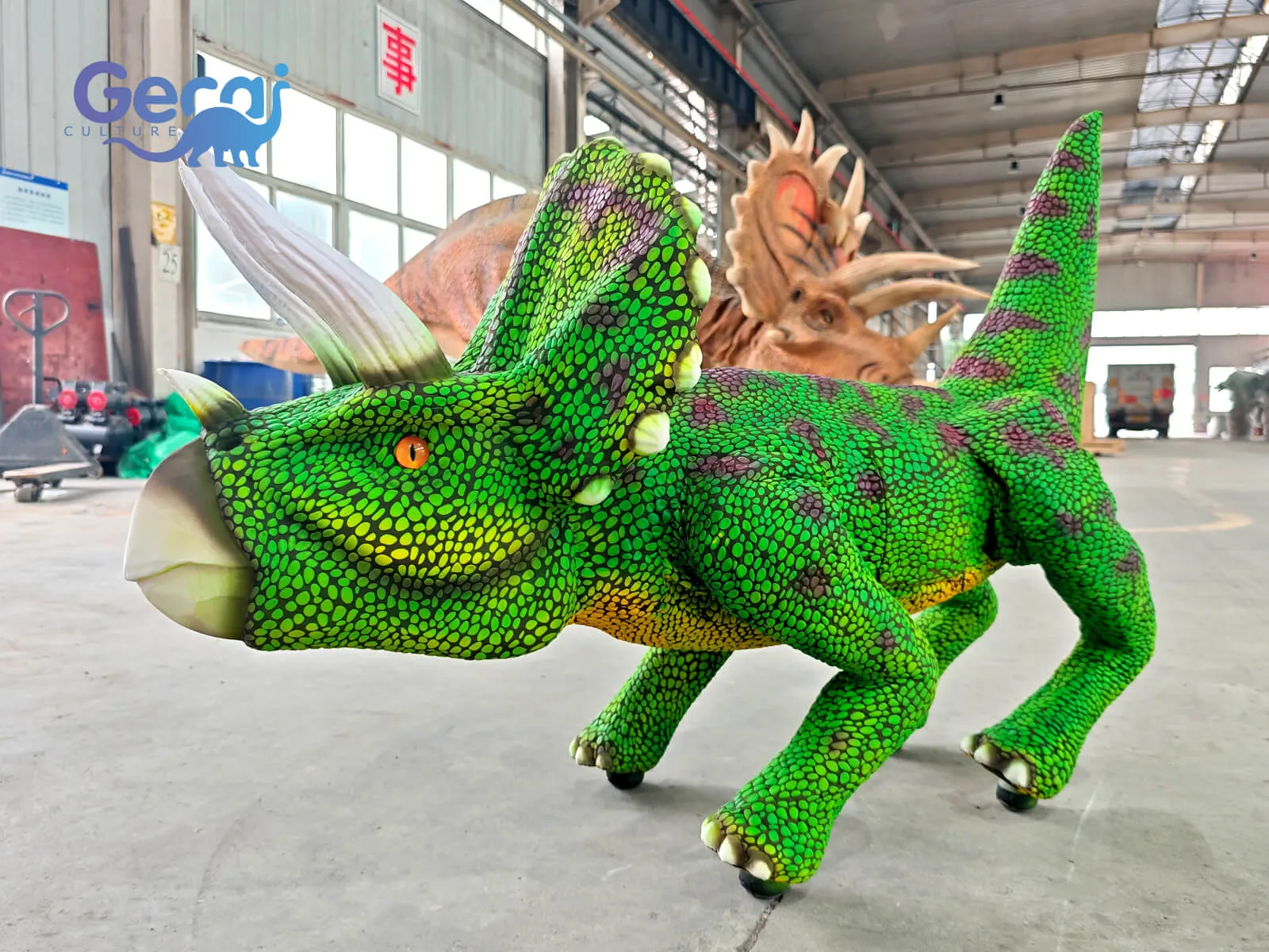 The Green Triceratops Robot is a fun and interactive dinosaur attraction designed for parks, family entertainment centers, and themed outdoor venues. Featuring vibrant green coloring, detailed textures, the iconic three-horned frill, and smooth robotic movements, this model brings the beloved Triceratops to life in a p...