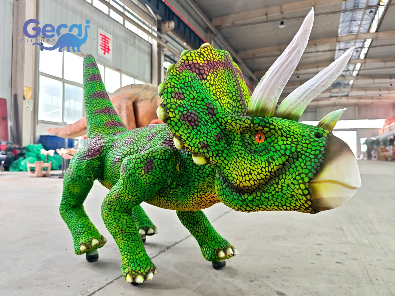 Green Triceratops Robot for Park