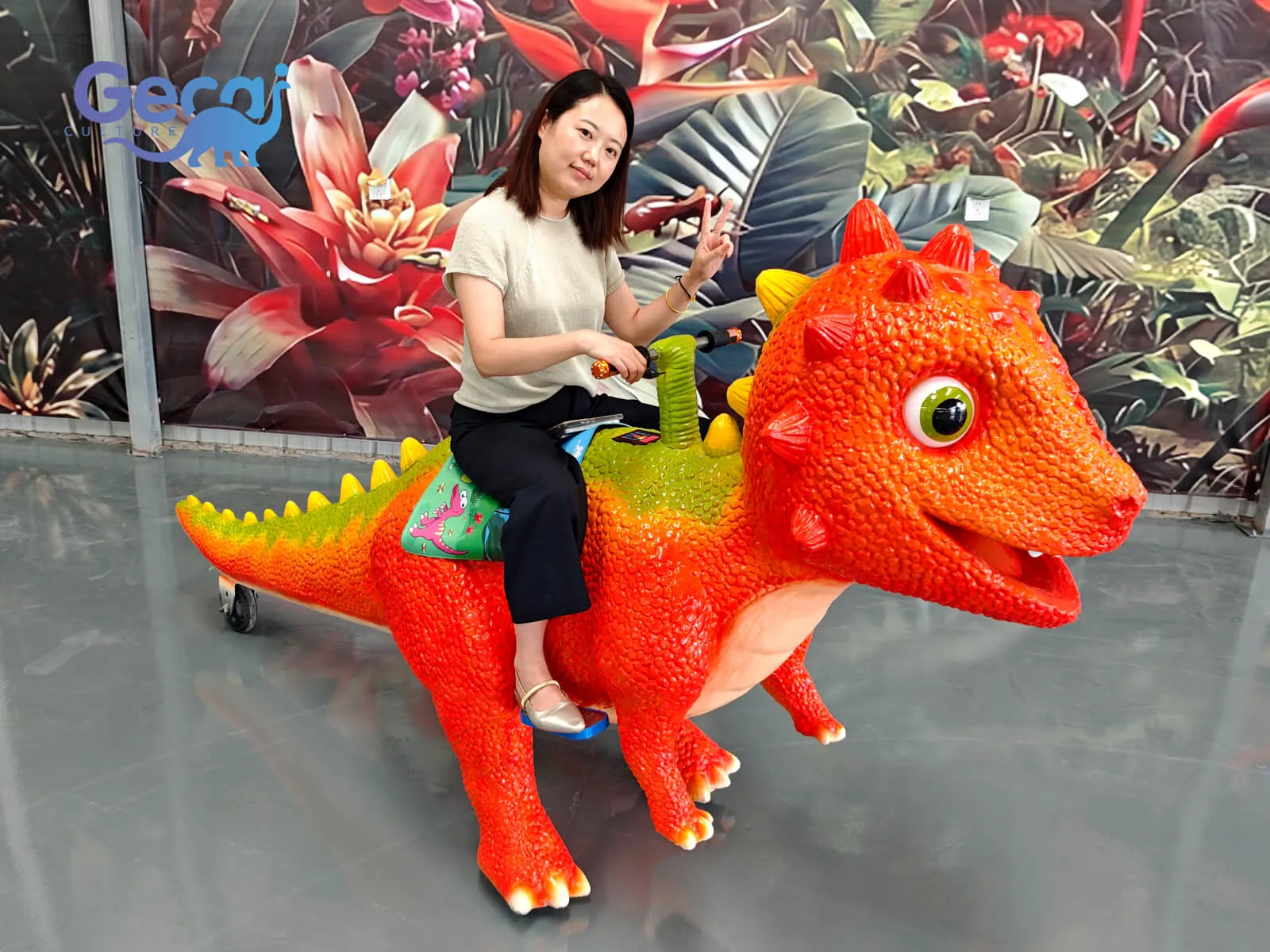 The Cute Gliding Dinosaur Scooter is a fun and interactive ride designed for parks, playgrounds, and family entertainment venues. Featuring an adorable dinosaur design, bright colors, rounded shapes, and smooth gliding motion, this scooter creates a safe and enjoyable riding experience for children.